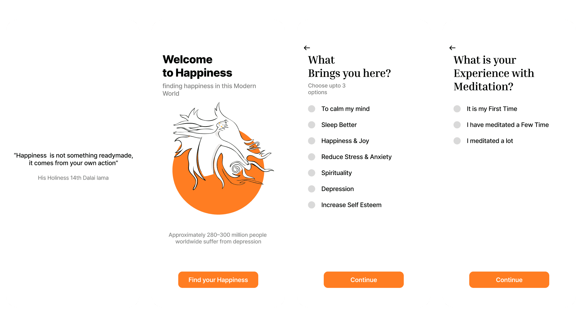 Meditation onboarding screens
