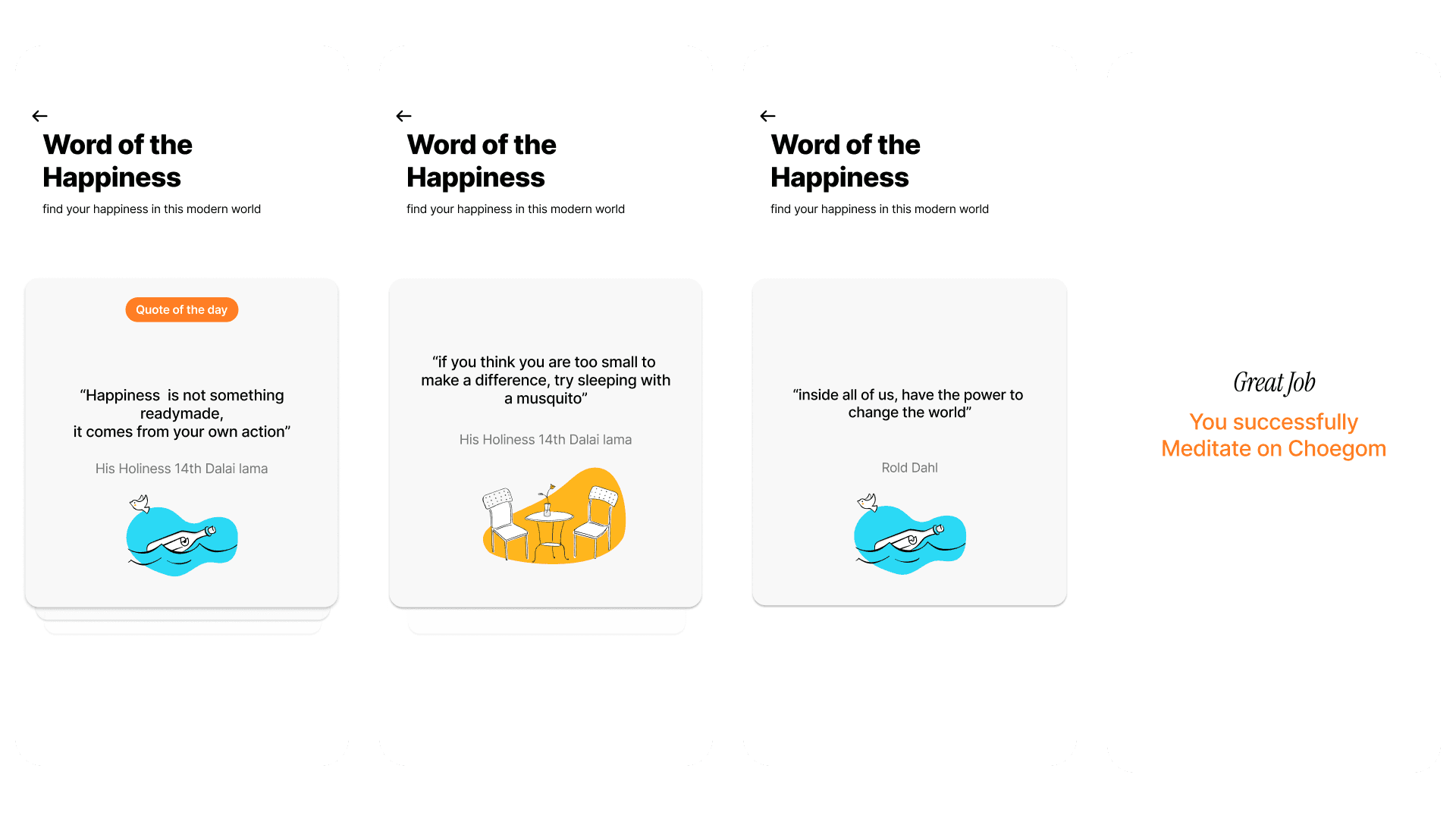 Word of the Happiness quote card screens