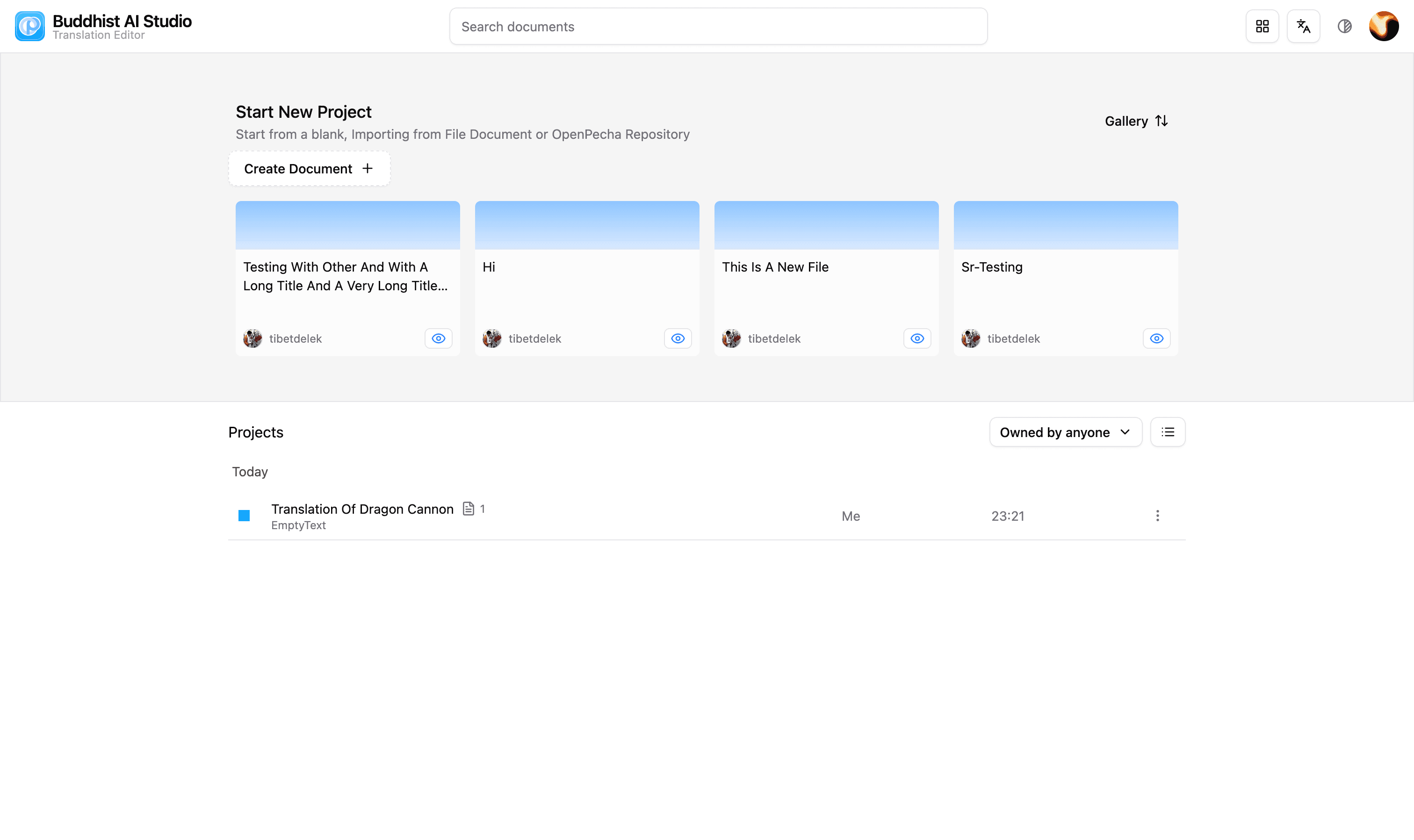 Buddhist AI Studio project dashboard